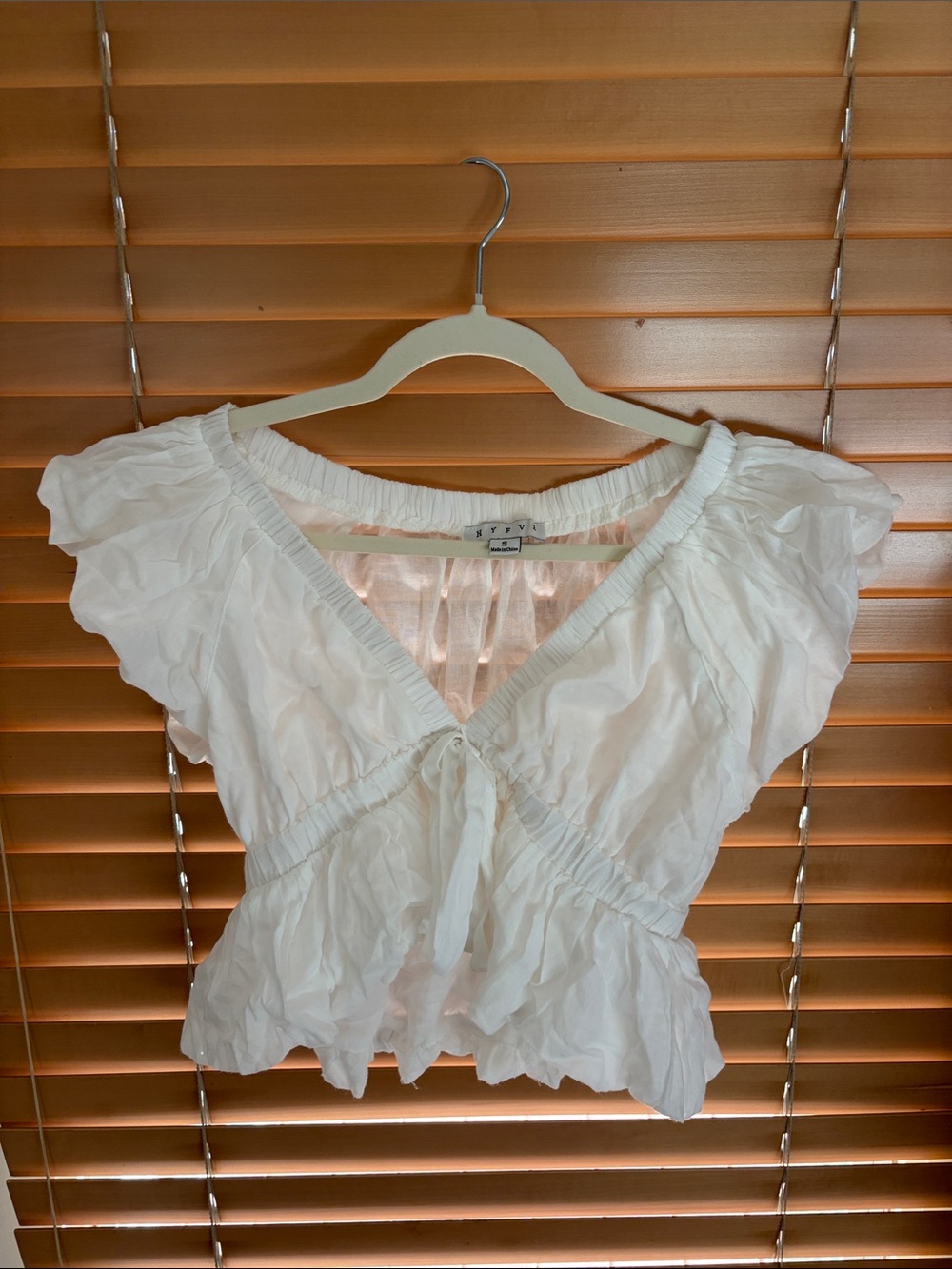 HYFVE White Ruffle Tie-Front Peplum Blouse